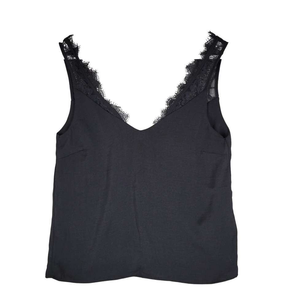 H&M Camisole Top Womens Size 0 Black Lace Trim V-Neck Sleeveless Tank